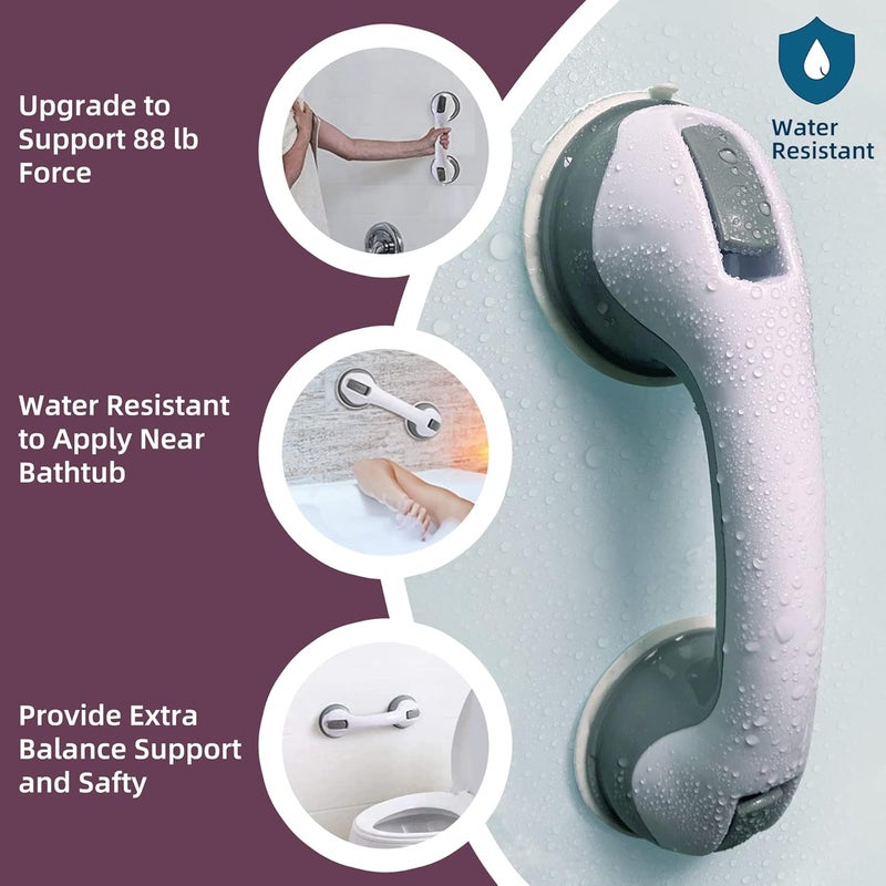 Gemroom 2 Pack Heavy-Duty Shower Grab Bars - 12 Inch Grey Suction Bar Handles for Elderly, Seniors, Handicap, Safety Balance Assist Grip for Bathroom, Toilet - Anti-Slip, Shower Handles Hand Rai - Image 2